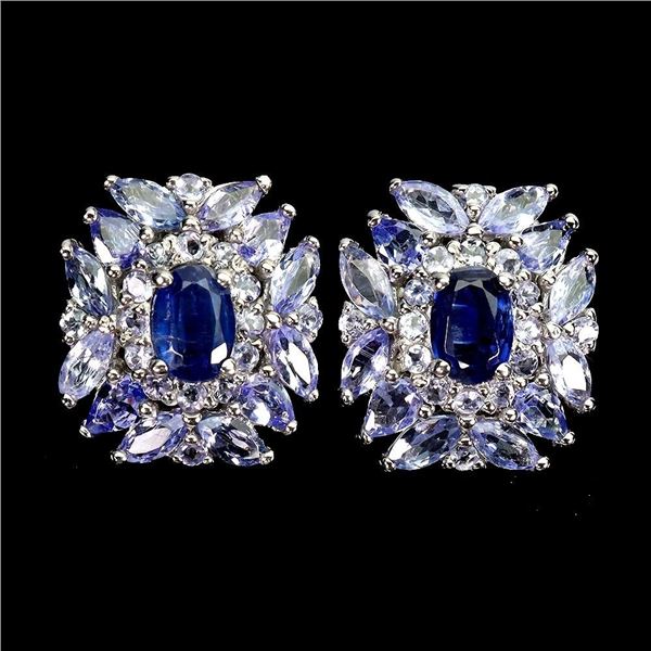 7x5mm Kyanite & Tanzanite Earrings in 14k White Gold over 925 Sterling Silver - R.R.V. $880 (No pape