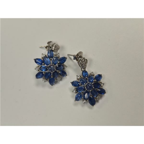 925 Sterling Silver Floral Cluster Marquise Drop Earrings  (No paper/COA)