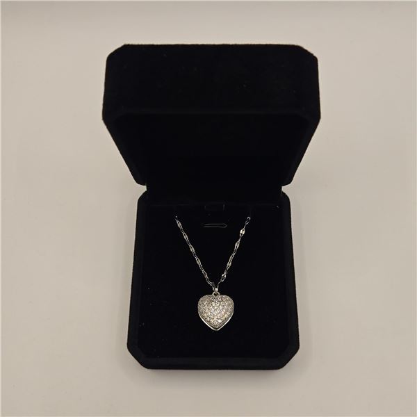 Platinum Plated 20.0mm Simulated Diamond (CZ) Heart Locket Necklace w/ 7.0mm Synthetic Pearl - Chain