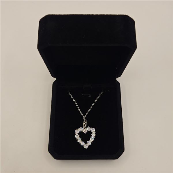 Platinum Plated 2.4ctw Simulated Diamond (CZ) Heart Necklace - Adjustable 16"-18" Long
