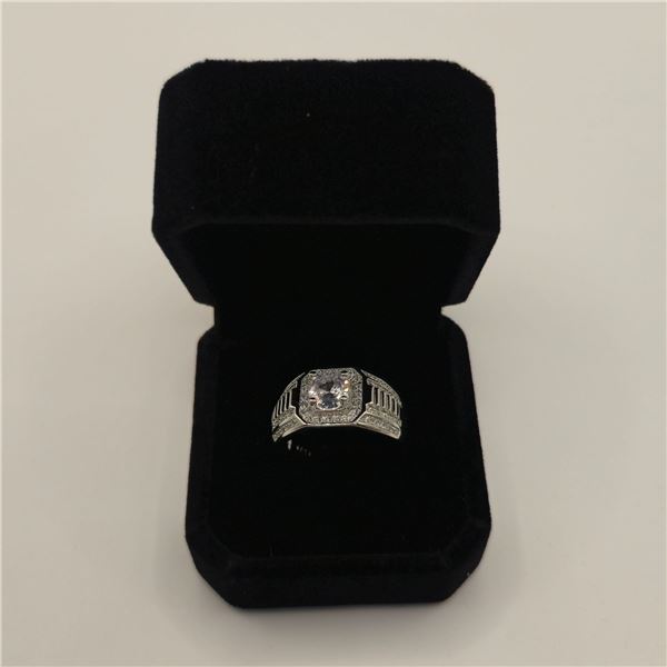 Platinum Plated 1.0ct Simulated Diamond (CZ) Man's Ring - Resizable
