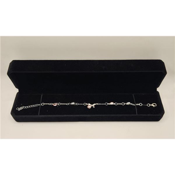 Platinum Plated Pear Cut Pink Simulated Diamond (CZ) Bracelet - 6.75"-8.5" Long
