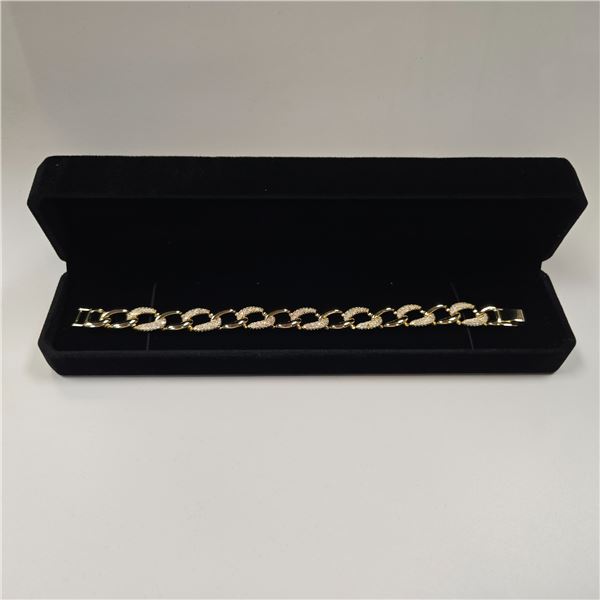 14K Gold Plated 12.00mm Simulated Diamond (CZ) Iced Out Cuban Link Bracelet - 7.75" Long