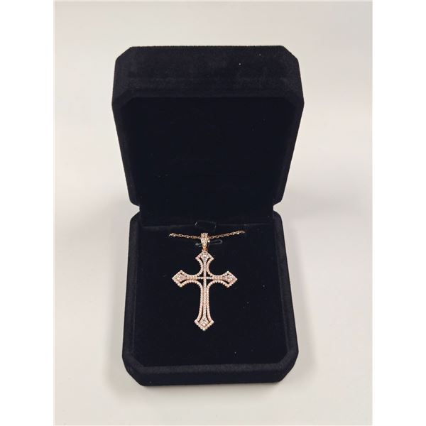 18K Gold Plated 46.00mm Simulated Diamond (CZ) Cross Necklace - Chain 18" Long