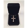 Image 1 : 18K Gold Plated 46.00mm Simulated Diamond (CZ) Cross Necklace - Chain 18" Long