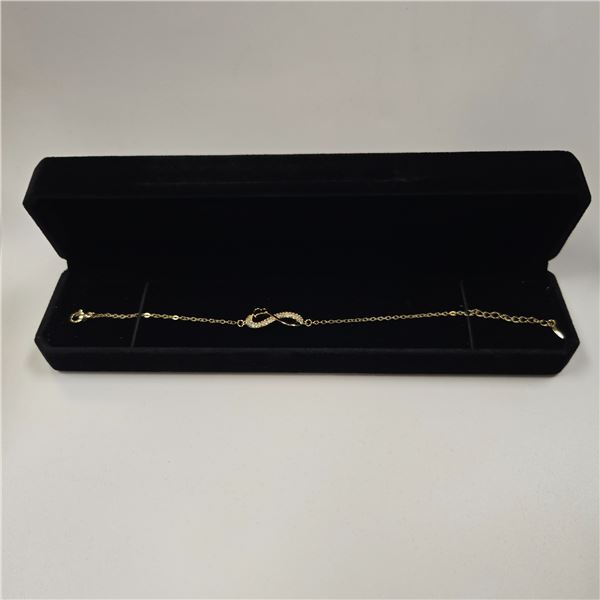 14K Gold Plated Simulated Diamond ( CZ) Infinity Heart Bracelet - 7"-8" Long