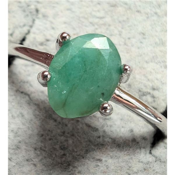 Silver Emerald Ring - Size 8