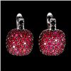 Image 1 : Myanmar (Burma) Diamond Cut Ruby and Black Spinel Earrings in 2-Tone Black Rhodium and 14k White Gol