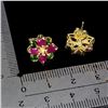 Image 3 : Oval Cut Ruby and Chrome Diopside Flower Setting Earrings in 14k Yellow Gold Plated 925 Sterling Sil