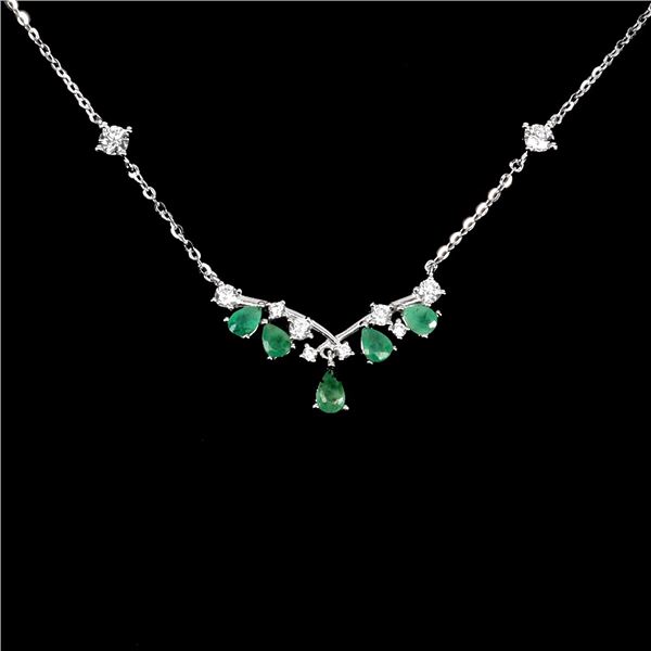 5x3 mm Pear Cut Emerald Necklace in 14k White Gold Plated 925 Sterling Silver - Appraised Replacemen