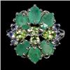 Image 1 : Emerald, Peridot and Tanzanite Ring in 14k White Gold Plated 925 Sterling Silver - Size 7 - Appraise