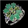 Image 2 : Emerald, Peridot and Tanzanite Ring in 14k White Gold Plated 925 Sterling Silver - Size 7 - Appraise