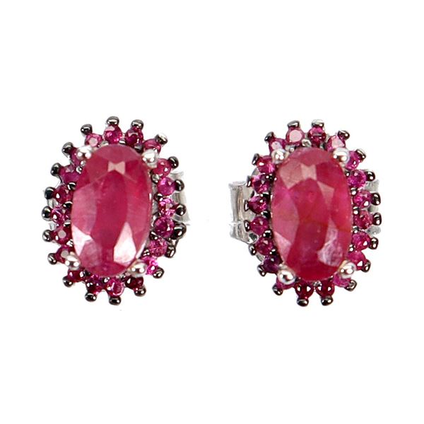 5x3 mm Oval Cut Ruby Earrings in 14k White Gold Plated 925 Sterling Silver - Appraised Replacement V