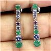 Image 2 : 4 mm Brilliant Cut Emerald, Amethyst, Tanzanite and Iolite Earrings in 14k White Gold Plated 925 Ste
