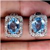 Image 1 : Big 10x8 mm Oval Cut Sky Blue Topaz and White Topaz Earrings in 14k White Gold Plated 925 Sterling S