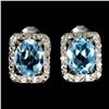 Image 2 : Big 10x8 mm Oval Cut Sky Blue Topaz and White Topaz Earrings in 14k White Gold Plated 925 Sterling S