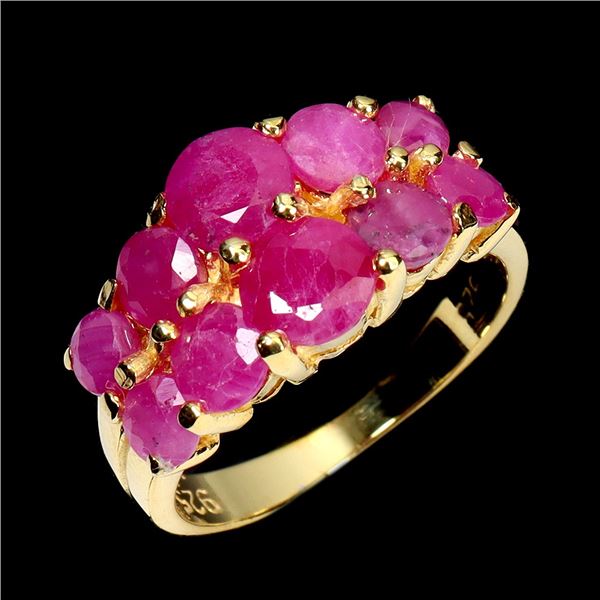 Natural Treated Ruby Ring in 14k Tellow Gold Plated 925 Sterling Silver - Size 7 - Appraised Replace
