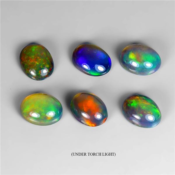 4.75 ct. Black Opal Oval Cut Cabochons AAA Flash Play of Colour 8x6 mm - Appraised Replacement Value