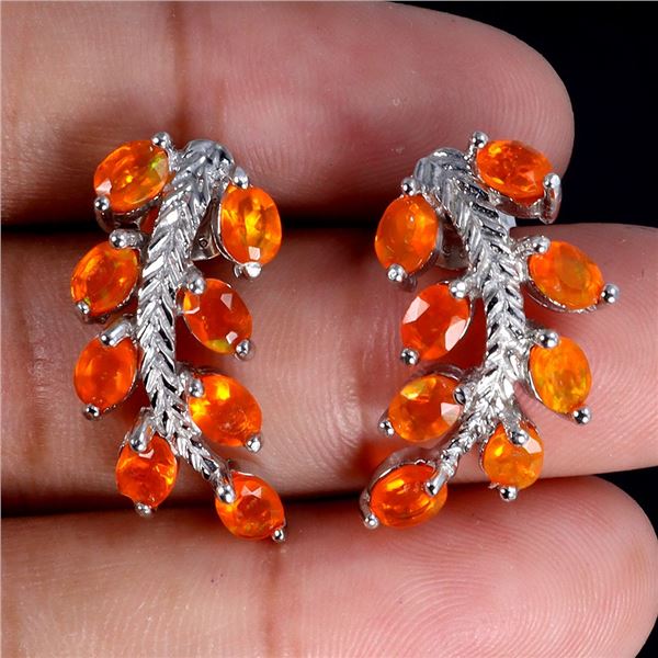4x3 mm Orange Fire Opal Earrings in 14k White Gold Plated 925 Sterling Silver - Appraised Replacemen