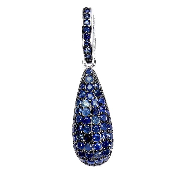 Blue Sapphire Diamond Cut Pendant in 14k White Gold Plated 925 Sterling Silver - Appraised Replaceme