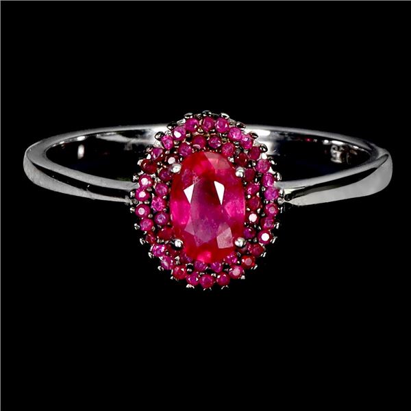 6x4 Oval Cut Ruby Ring in 14k White Gold Plated 925 Sterling Silver - Size 6.5 - Appraised Replaceme