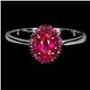Image 1 : 6x4 Oval Cut Ruby Ring in 14k White Gold Plated 925 Sterling Silver - Size 6.5 - Appraised Replaceme