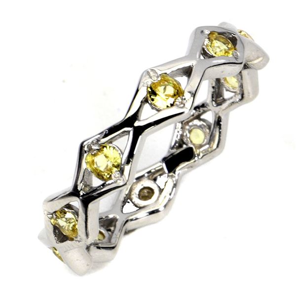 Round Cut Yellow Sapphire Ring in 14k White Gold Plated 925 Sterling Silver - Size 7 - Appraised Rep