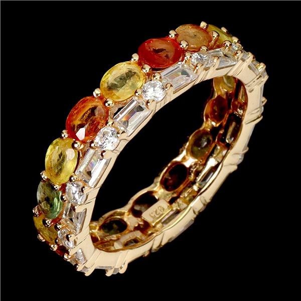 Multi-Colored Sapphire Ring in 14k Yellow Gold Plated 925 Sterling Silver - Size 8.5 - Appraised Rep