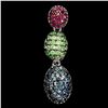 Image 1 : Round Diamond Cut Sapphire, Ruby and Tsavorite Garnet Pendant in 14k White Gold Plated 925 Sterling 