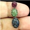 Image 2 : Round Diamond Cut Sapphire, Ruby and Tsavorite Garnet Pendant in 14k White Gold Plated 925 Sterling 
