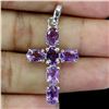 Image 1 : 6x4 mm Oval Cut Amethyst Cross Shaped Pendant in 14k White Gold Plated 925 Sterling Silver - Apprais
