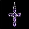 Image 2 : 6x4 mm Oval Cut Amethyst Cross Shaped Pendant in 14k White Gold Plated 925 Sterling Silver - Apprais