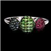 Image 1 : Round Diamond Cut Ruby, Sapphire and Tsavorite Garnet Ring in 14k White Gold Plated 925 Sterling Sil