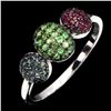 Image 2 : Round Diamond Cut Ruby, Sapphire and Tsavorite Garnet Ring in 14k White Gold Plated 925 Sterling Sil