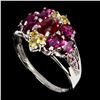 Image 2 : Ruby, Sapphire and Rhodolite GArnet Ring in 14k White Gold Plated 925 Sterling Silver -Size 8 - Appr