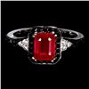 Image 1 : 8x6 mm Octagon Cut Ruby, White Topaz and Valuable Black Spinel in 14k White Gold Plated 925 Sterling