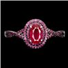 Image 1 : Oval Ruby and Diamond Cut Ruby Ring in2-Tone Black Rhodium and 14k White Gold Plated 925 Sterling Si