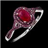 Image 2 : Oval Ruby and Diamond Cut Ruby Ring in2-Tone Black Rhodium and 14k White Gold Plated 925 Sterling Si