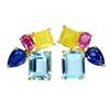 Image 2 : 10x8 mm Octagon Cut Sky Blue Topaz, Ruby and Sapphire Earrings in 14k Yellow Gold Plated 925 Sterlin