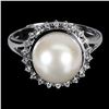 Image 1 : 10 mm Natural Round Pearl Ring in 14k White Gold Plated 925 Sterling Silver - Size 7
