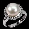 Image 2 : 10 mm Natural Round Pearl Ring in 14k White Gold Plated 925 Sterling Silver - Size 7
