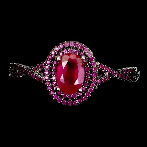 Beautiful Ruby Ring in 2-Tone Black Rhodium and 14k White Gold Plated 925 Sterling Silver - Size 7.5