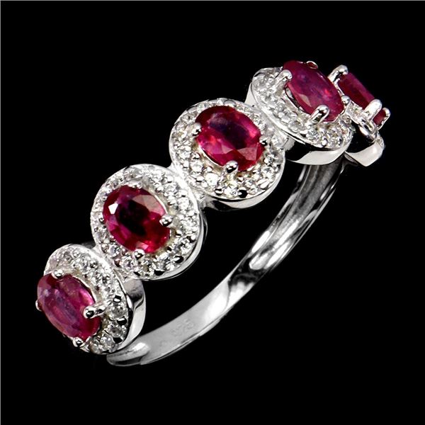 4x3 mm Oval Cut Ruby Ring in 14k White Gold Plated 925 Sterling Silver - Size 7 - Appraised Replacem