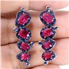 Image 1 : Big 6x4 mm Oval Ruby Cut and Blue Sapphire Earrings in 2-Tome Black Rhodium and 14k White Gold Plate