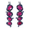 Image 2 : Big 6x4 mm Oval Ruby Cut and Blue Sapphire Earrings in 2-Tome Black Rhodium and 14k White Gold Plate