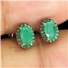 Image 2 : Emerald and Tsavorite Garnet Earrings in 14k White Gold Plated 925 Sterling Silver - Appraised Repla