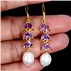 Image 1 : Fancy Pearl and Amethyst Earrings in 14k Yellow Gold Plated 925 Sterling Silver - Appraised Replacem