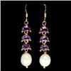 Image 2 : Fancy Pearl and Amethyst Earrings in 14k Yellow Gold Plated 925 Sterling Silver - Appraised Replacem