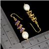 Image 3 : Fancy Pearl and Amethyst Earrings in 14k Yellow Gold Plated 925 Sterling Silver - Appraised Replacem