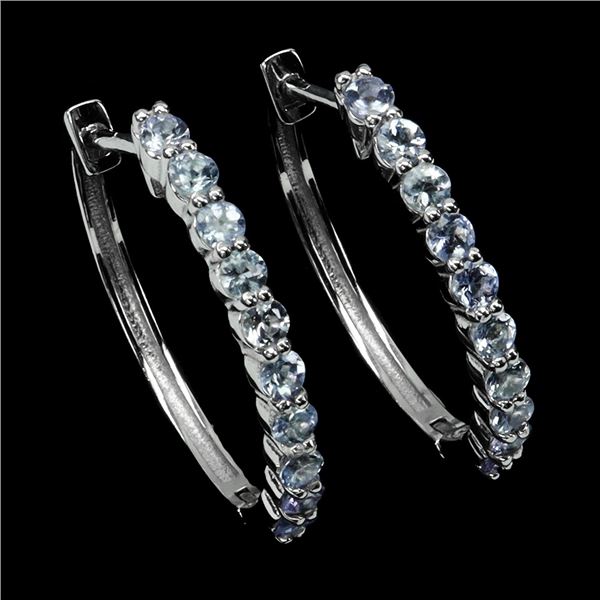 Round Cut Tanzanite Earrings in 14k White Gold Plated 925 Sterling Silver - Appraised Replacement Va